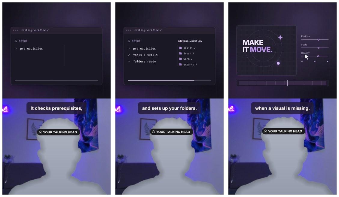 Adaptive glass style: three frames from an edited reel