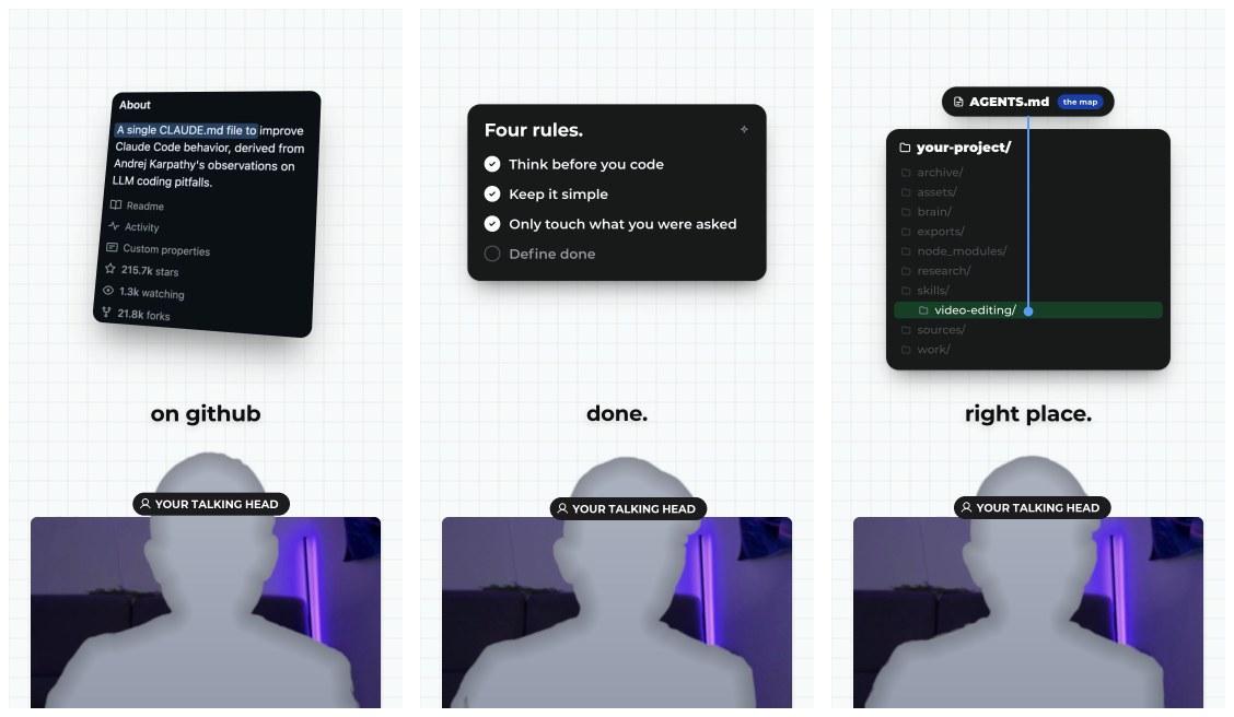 Breakout card style: three frames from an edited reel